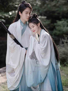 Embroidery Hanfu Men&Women Chinese Traditional Gradient Blue Hanfu Couples Cosplay Costume Hanfu For Women&Men Plus Size XL