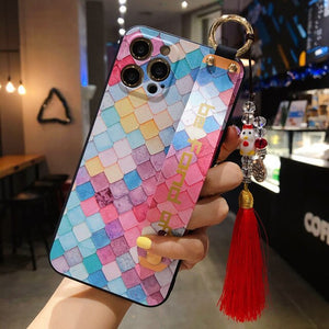 sumkeymi Wrist Strap Phone Holder Case For iphone 13 Pro Max 11 12 Pro Max 7 8 Plus X XS XR Chinese Culture Pattern TPU Cover